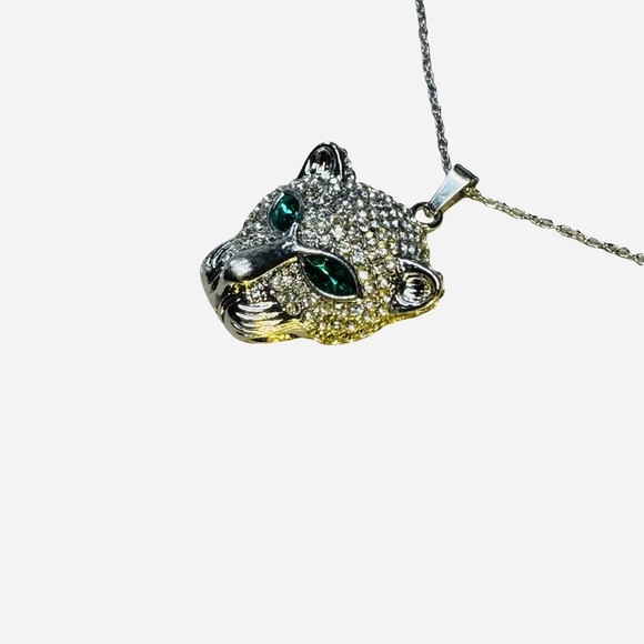 Art Deco Silver Color Sparkling Panther Pendant Necklace - Picture 7 of 8